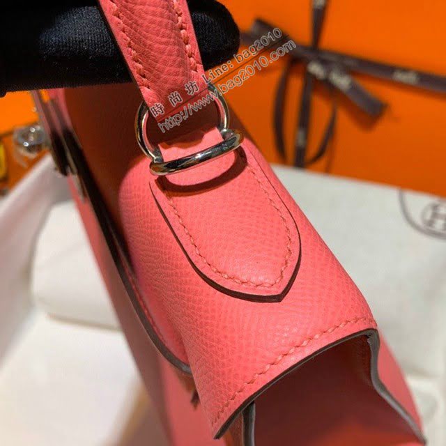 Hermes女包 愛馬仕經典款kelly包 原廠epsom皮 銀扣 頂級工藝手縫 Hermes凱莉唇膏粉拼色手提女包  am2070